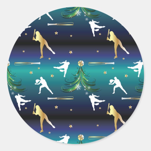 Baseball Girls Softball Christmas Classic Round Sticker (Front)
