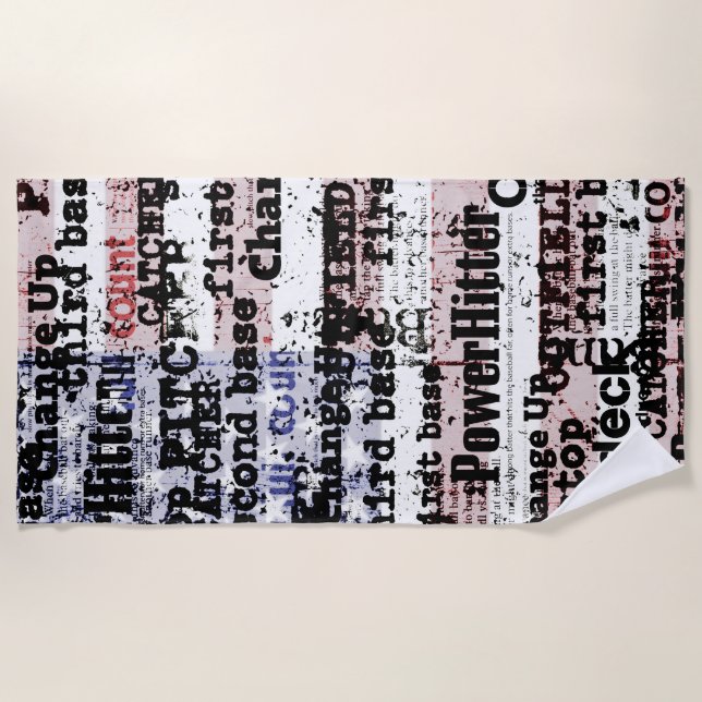 Baseball Glory | Faded Grunge American Flag Words Beach Towel (Front)