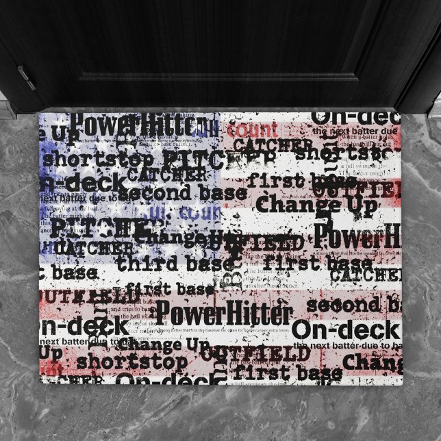 Baseball Glory | Faded Grunge American Flag Words Doormat (Creator Uploaded)