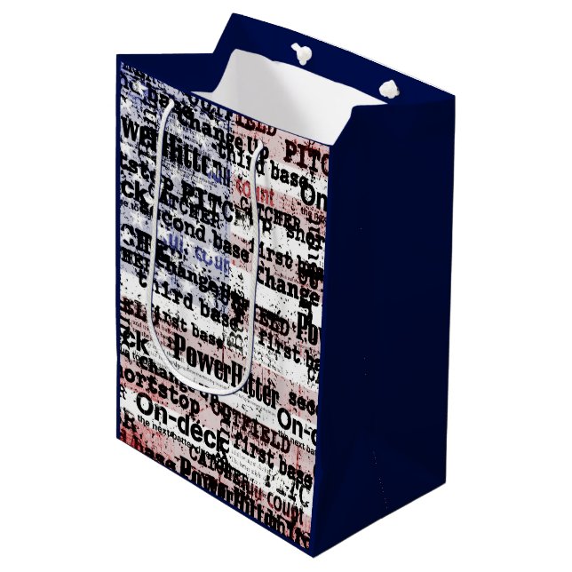 Baseball Glory | Faded Grunge American Flag Words Medium Gift Bag (Front Angled)
