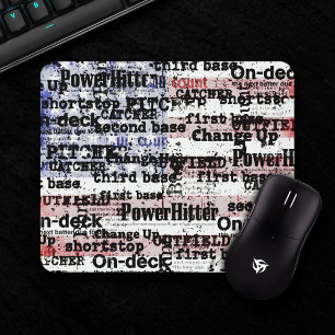 Baseball Glory   Faded Grunge American Flag Words Mouse Mat