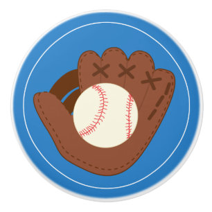 Baseball Glove and Ball on Blue Ceramic Knob
