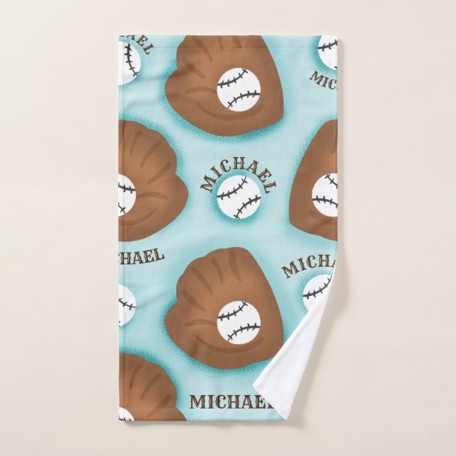 Baseball Glove Ball & Boy Name Pattern Sport Theme Hand Towel (Hand Towel)
