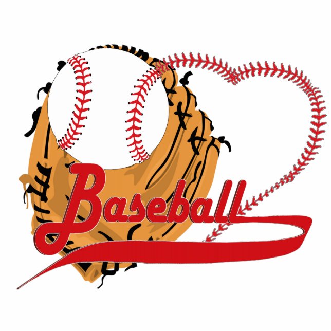 Baseball Glove & Baseball Heart Standing Photo Sculpture (Front)