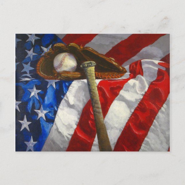Baseball, glove, bat & American flag Postcard (Front)