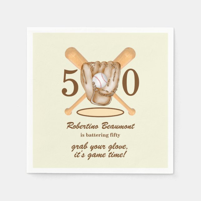 Baseball Glove Bats Themed Men's 50th Birthday Napkin (Front)