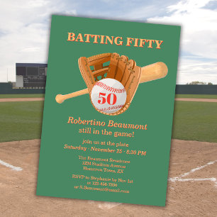Baseball Glove Batting Fifty Men's 50th Birthday Invitation