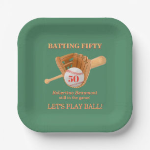 Baseball Glove Batting Fifty Men's 50th Birthday Paper Plate