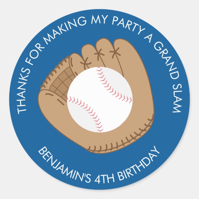 Baseball Glove Birthday Party Classic Round Sticker (Front)