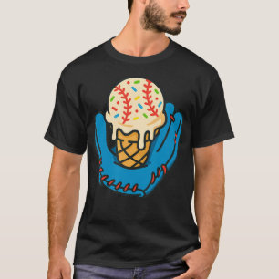 Baseball Glove Catching Waffle Cone Vanilla Scoop T-Shirt