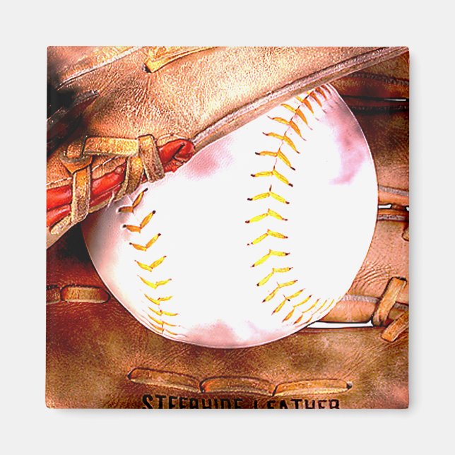 Baseball & Glove Grunge Style Magnet (Front)