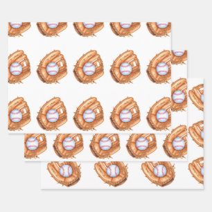 Baseball & Glove Seamless Pattern Wrapping Paper Sheet