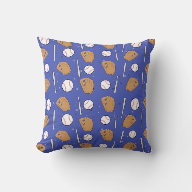 Baseball - Gloves, Balls & Bats on Blue Background Cushion (Front)