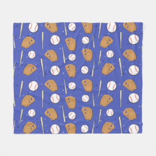 Baseball - Gloves, Balls & Bats on Blue Background Fleece Blanket