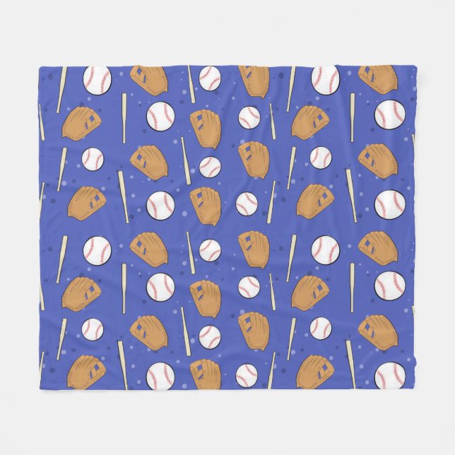 Baseball - Gloves, Balls & Bats on Blue Background Fleece Blanket (Front (Horizontal))
