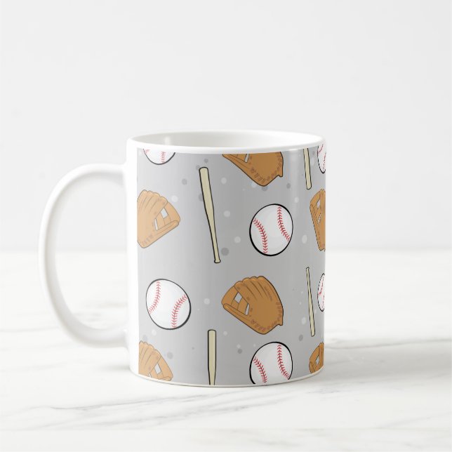 Baseball - Gloves, Balls & Bats on Grey Background Coffee Mug (Left)