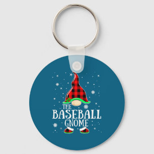 Baseball Gnome Buffalo Plaid Matching Artwork Key Ring