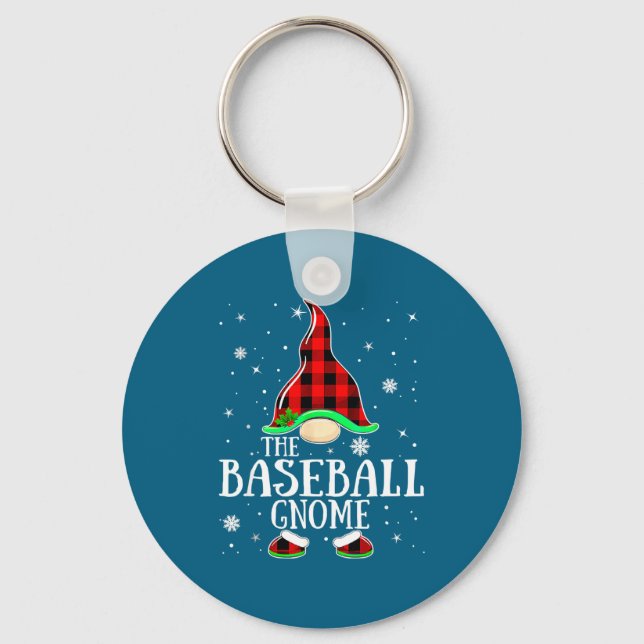 Baseball Gnome Buffalo Plaid Matching Artwork Key Ring (Front)