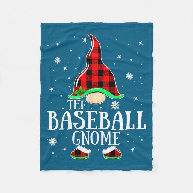 Baseball Gnome Buffalo Plaid Matching Fleece Blanket (Front)