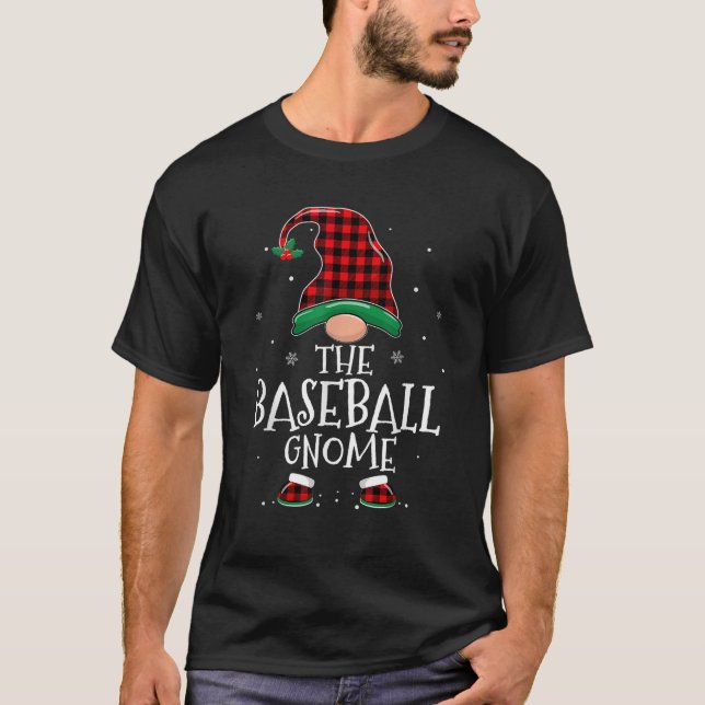 Baseball Gnome Xmas Family Matching Plaid Christma T-Shirt (Front)