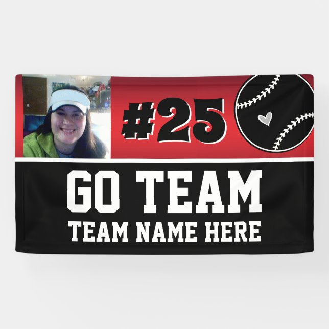 Baseball Go Team One Photo Red Banner (Horizontal)
