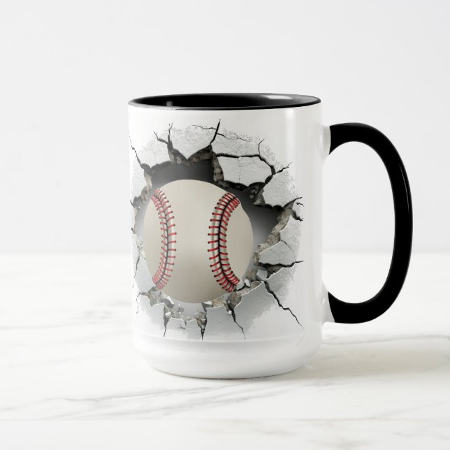 Baseball going through a hole in wall mug (Right)