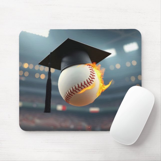 Baseball Graduate With Flames Mouse Mat (With Mouse)