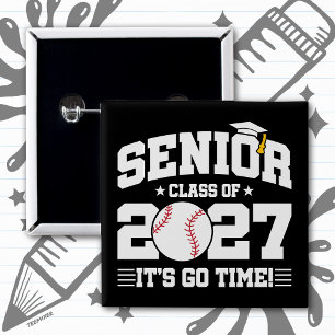 Baseball Graduation Go Time Senior Class of 2027 15 Cm Square Badge