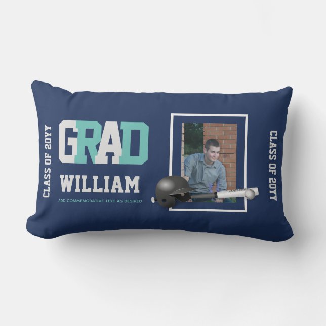 Baseball GRADUATION PHOTO Gift Personalised Lumbar Cushion (Front)