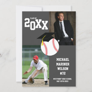 Baseball Graduation Sport Grey Photo Announcement