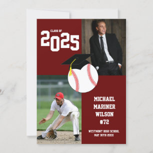 Baseball Graduation Sport Maroon White Invitation