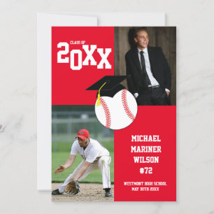 Baseball Graduation Sport Red Photo Announcement