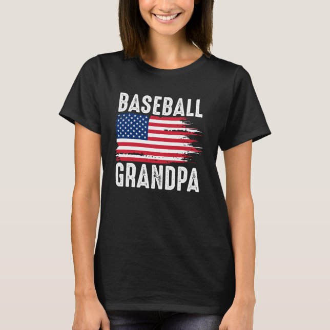 Baseball Grandpa American Flag Grandson Papa 4th O T-Shirt (Front)