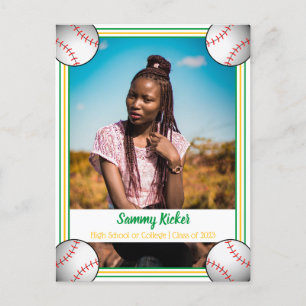 Baseball Green & Gold Graduation Announcement Postcard