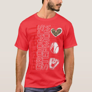 Baseball Grooms Stepmom Game Day Leopard Heart Spo T-Shirt