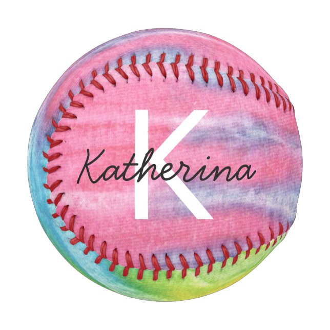Baseball - groovy Pink Teal Tie Dye Personalised (Front Left)