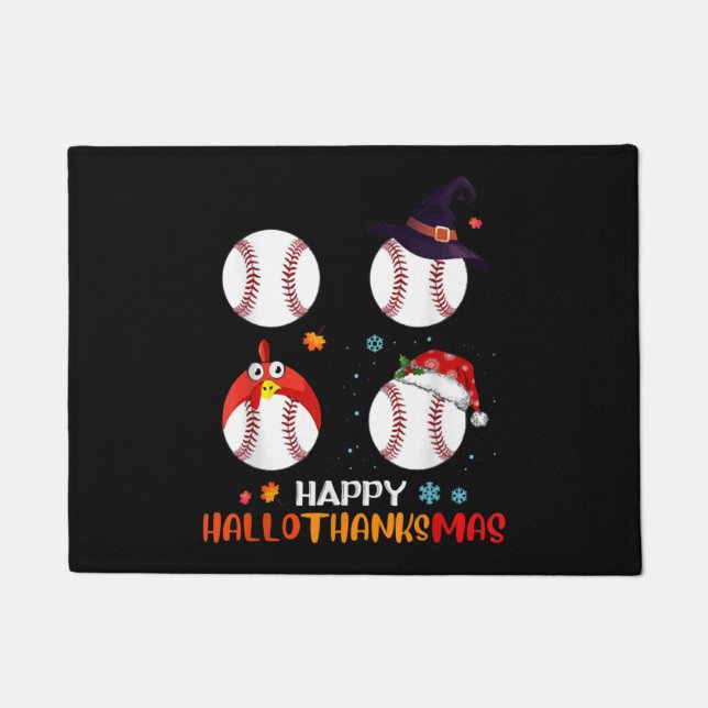 Baseball Halloween And Merry Christmas Happy Doormat (Front)