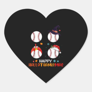Baseball Halloween And Merry Christmas Happy Heart Sticker