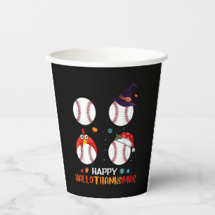 Baseball Halloween And Merry Christmas Happy Paper Cups
