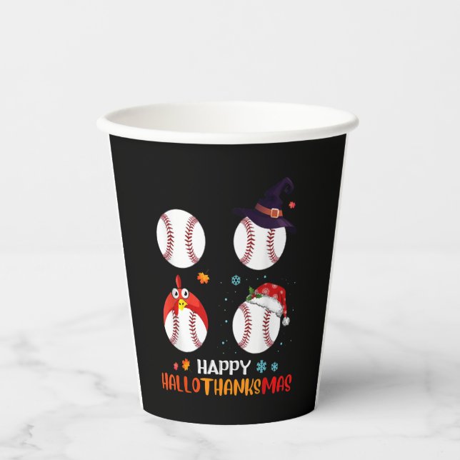 Baseball Halloween And Merry Christmas Happy Paper Cups (Front)