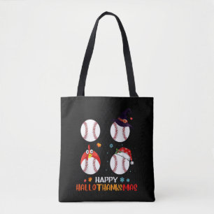 Baseball Halloween And Merry Christmas Happy Tote Bag