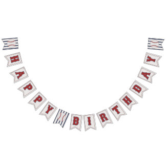 Baseball Happy Birthday Bunting Flag Banner Red