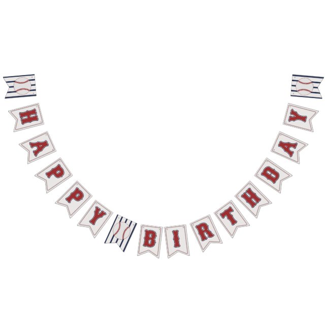 Baseball Happy Birthday Bunting Flag Banner Red (All)