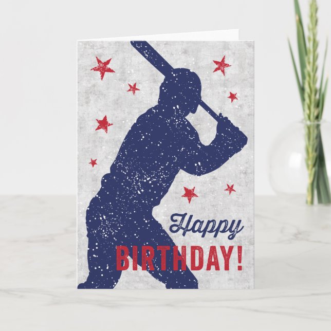 Baseball Happy Birthday card with running boy (Front)