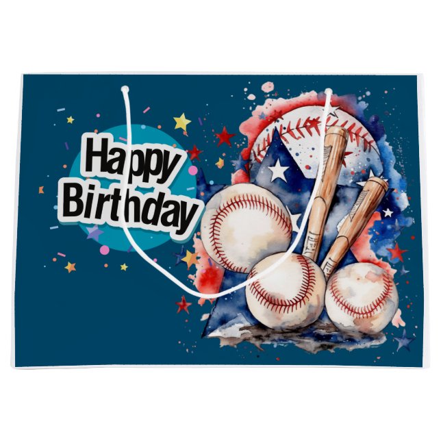 Baseball Happy Birthday   Large Gift Bag (Front)