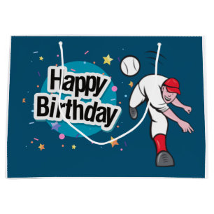 Baseball Happy Birthday  player throw ball  Large Gift Bag