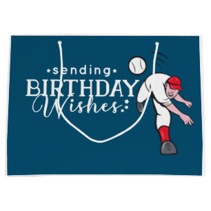 Baseball Happy Birthday player throw ball Large Gift Bag