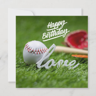 Baseball Happy Birthday with ball on green grass 