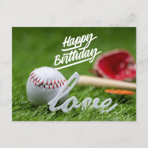 Baseball Happy Birthday with ball on green grass Postcard