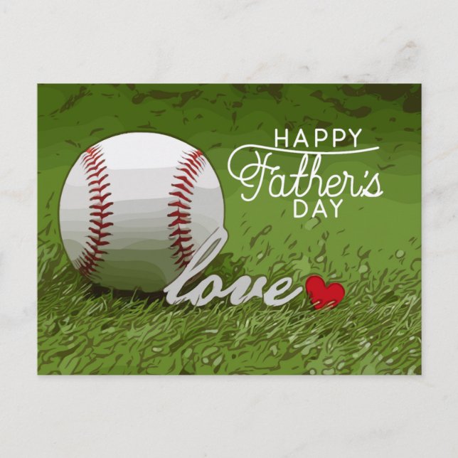 Baseball Happy Father's Day on green with love Postcard (Front)